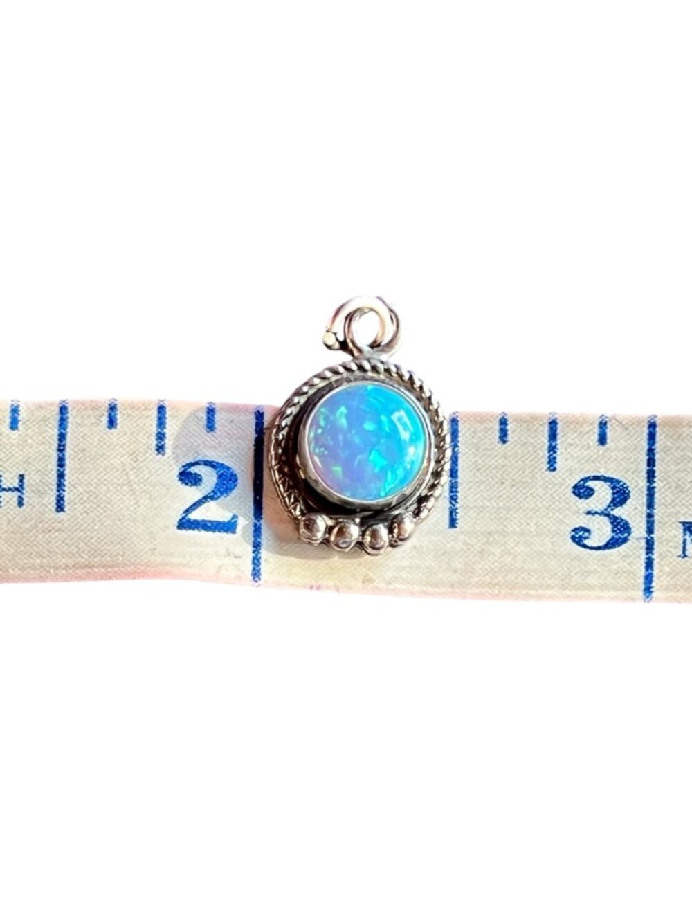 Navajo 925 Pendant SS Blue Opal Rope & Bead 5/8" x .5" Wide - Picture 3 of 8